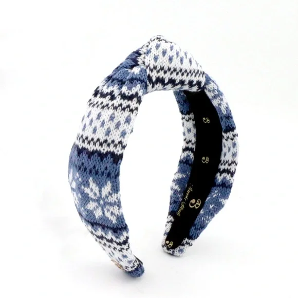 148. The Brooke Shade Nordic Blue FairIsle Sweater Low Knot Headband - Picture 2 of 4